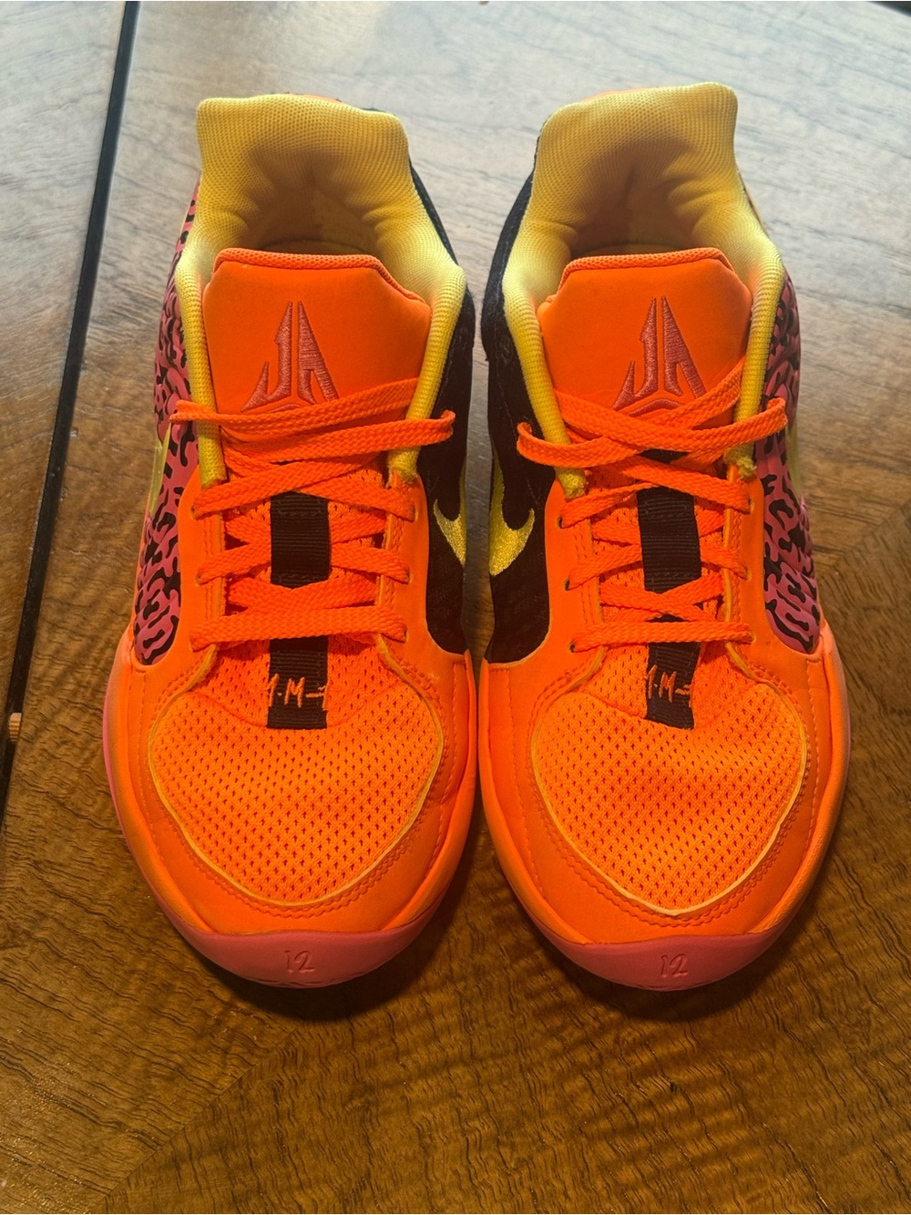 Nike Kids Neon Orange Sneakers with Pink Leopard Accents Ja 2